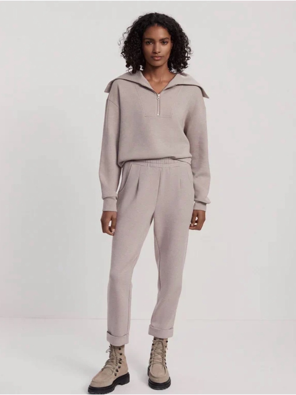 Varley Rolled Cuff DoubleSoft Jogger Sweatpants, Women's Small, Taupe Marl